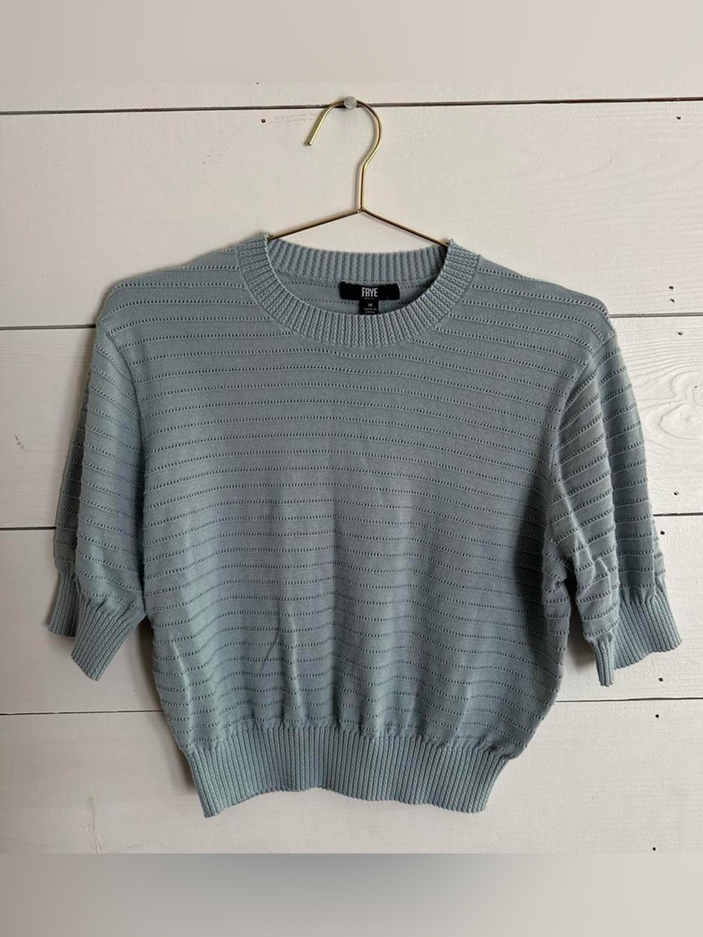 Frye Pale Blue Short-Sleeve Crewneck Knit Sweater